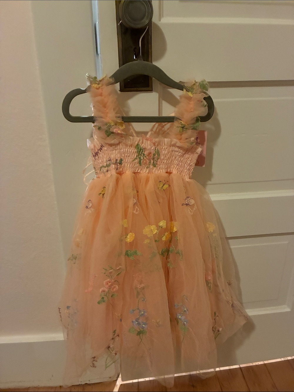 Peach Floral Tulle Girls' Dress - Sleeveless Party Dress
